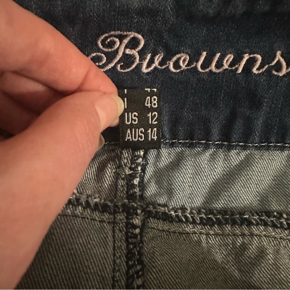 Joe Browns Multicolour Blue Patchwork Denim Skirt with Bird Embroidery Sz 12 - Picture 12 of 13